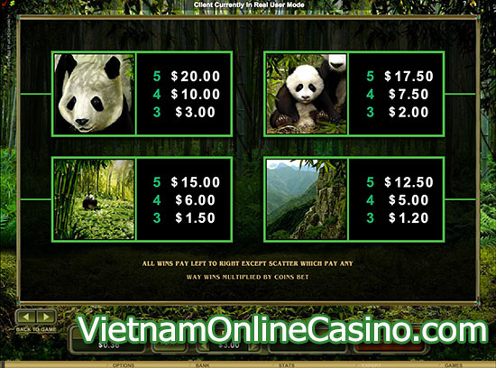 Untamed Giant Panda Slot - Pay Table